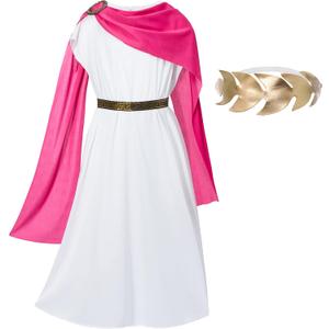 Greek Toga Costume for Kids Ancient Greece Mythos Philosopher Rome Nobility Cosplay (Kid(8-12 Years), Pink)