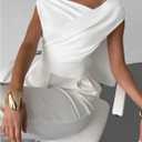 MakeMeChic Women's Off The Shoulder Tops Summer Blouses Asymmetrical Dressy Tops (S)