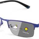 FEISEDY Blue Light Blocking Photochromic Multifocal Progressive Reading Glasses Vintage Half Frame UV400 Protection B1388