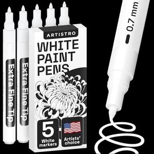 ARTISTRO 5 White Paint Pen for Rock Painting, Stone, Ceramic, Glass, Wood, Tire, Fabric, Metal, Canvas. Set of 5 Acrylic Paint White Marker Water-based Extra-fine Tip