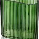 Green Glass Vase 6.7 Inch Ribbed Glass Vase for Flowers Unique Fluted Vase Decorative Modern Vase for Wedding Home Office Dinning Living Room Shelf Table Centerpieces