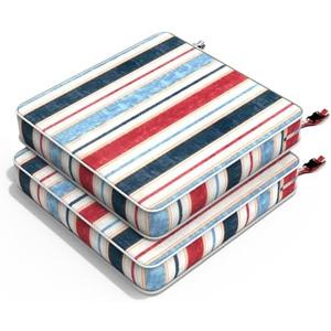 Melody Elephant Outdoor Chair Cushions 22x22x3 Inch, Patio Seat Cushion Furniture Swing Set of 2, Water Repellent Chairs Wicker Cushion Pads with Couch Sofa in Garden, Stripe Red Blue