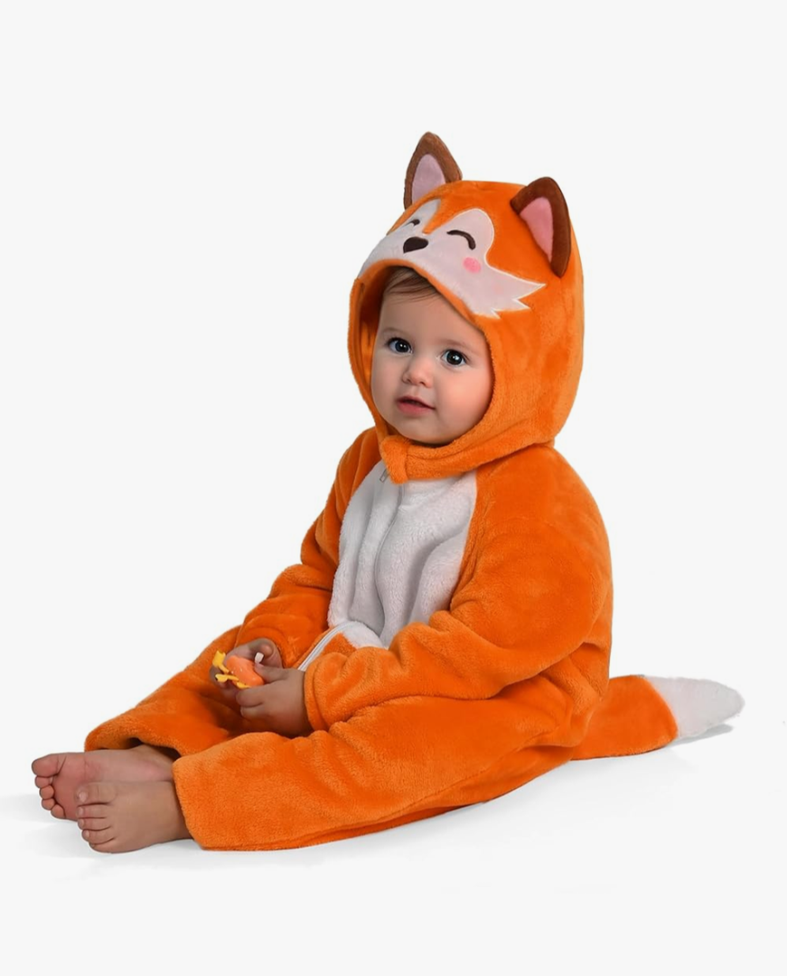 Spooktacular Creations Halloween Baby Fox Jumpsuit, Toddler Animal One-piece Costume, Zip-up Romper Hooded Jumpsuit 1-3 y