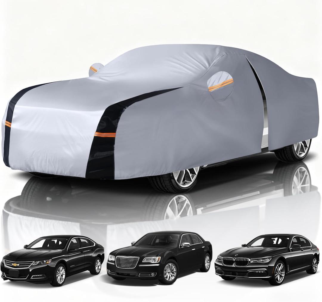 Full-size sedan Car Cover Waterproof All Weather, 10 Layers Outdoor Car Covers for Flagship Sedan - Sun & Rain Protector. Custom Fit Chevrolet Impala, Chrysler 300, Benz S-Class, BMW 7 Series, etc. A4