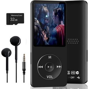 32GB Bluetooth MP3 Player, Digital Music Player Running,HiFi Sound, HD Speaker, FM Radio, E-Book, Video, Voice Recorder, Mini Design,1.8 Inch Color Display, Support up to 128GB Card-Earphone Included