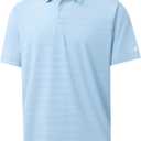 Rouen Polo Shirts for Men Dry Fit Performance Heather Stripe Golf Polo Moisture Wicking Lightweight Breathable Golf Shirts (L)