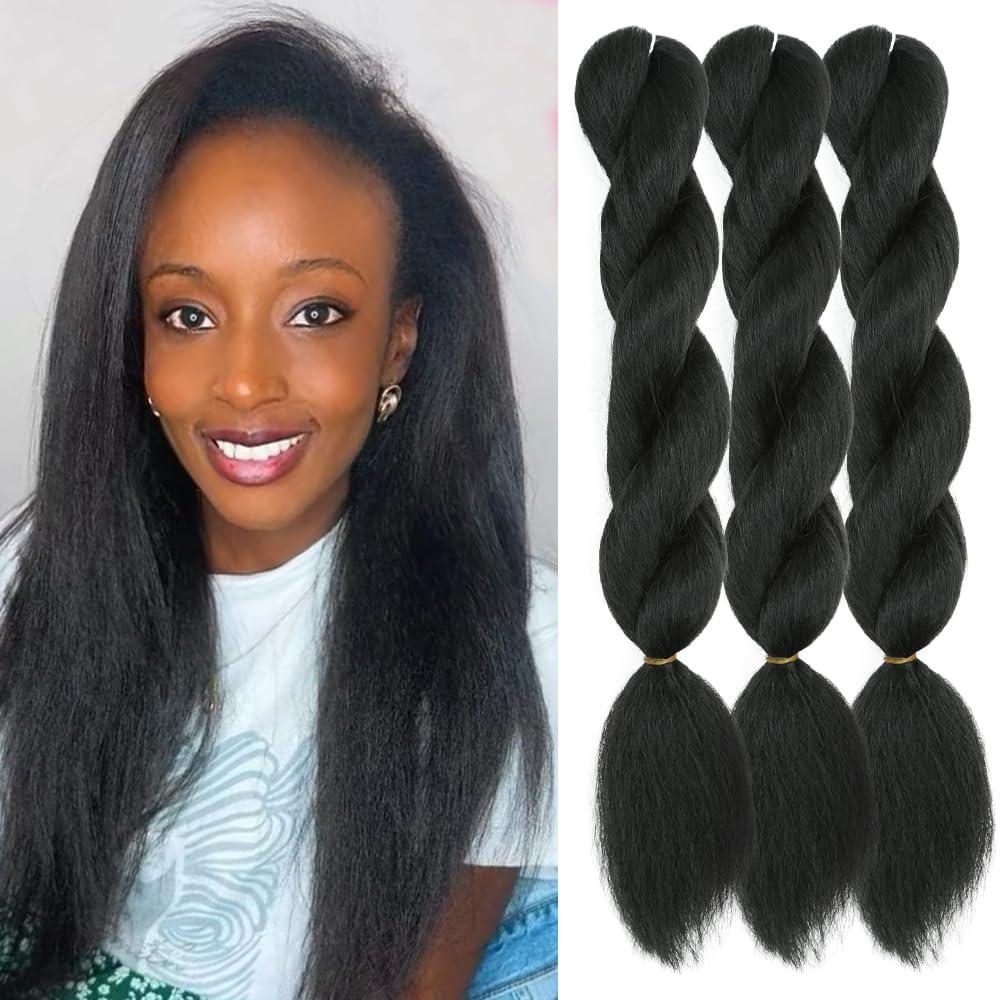 Kinky straight Vixen Crochet Bundles crochet hair16inch Natural Black Yaki Premium Synthetic Fibers for black women Hair Extension (3, 1B)