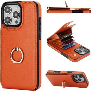 Folosu Compatible with iPhone 16 Pro Max Case Wallet with Card Holder, 360Rotation Finger Ring Holder Kickstand, RFID Blocking Leather Protective Double Buttons Shockproof Cover 6.9 Inch Brown