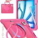 BATYUE Case for iPad Air 11-inch M4(2026)/M3(2025)/M2(2024), iPad Air 4/5 10.9" & Pro 11" 2018-2022 - Shockproof Case with 360 Rotating Stand & Handle, Pencil Holder, Shoulder Strap, Rose