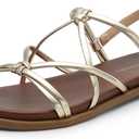 DREAM PAIRS Women's Sandals Cross Strappy Gladiator Dress Flat Sandals Daily Casual Comfortable Summer Shoes (11, Gold-pu)