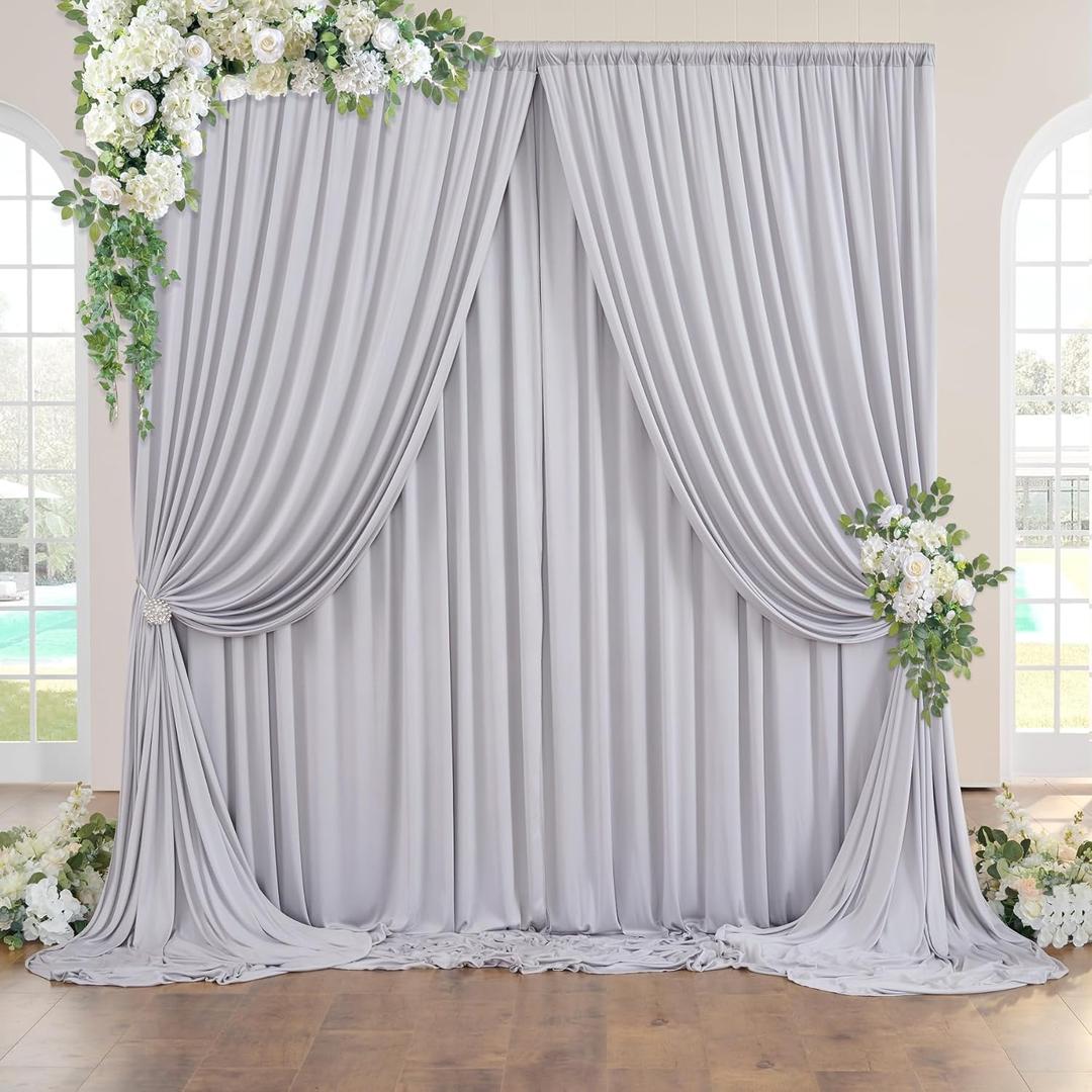 10 ft x 10 ft Wrinkle Free Silver Backdrop Curtain for Parties, Polyester Silver Grey Backdrop Drapes 2 Panels 5x10ft for Baby Shower Photoshoot Engagement Wedding Birthday Photography Background