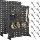 YOUNTHYE 2PCS Peg Board Display Stand with 24 Peg Hooks 17x13 inch Desk Pegboard Stand Metal Pegboard Display Stand for Retail Craft Shows & Fairs Black Desk Pegboard Panels
