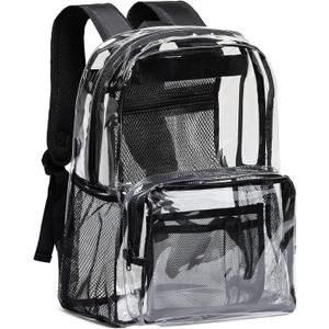 Vorspack Clear Backpack - Heavy Duty PVC Transparent See Through Backpack for College & Workplace (Large, Black)
