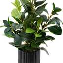 16 inch Artificial Plants Indoor Realistic Touching Evergreen Leaf Fake Plant with Creamic Black Pot for Home Office Living Room Bathroom Office Table Bookshelf Decor
