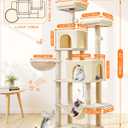 Taoqimiao Cat Tree, 66.2-Inch Cat Tower for Indoor Cats, Plush Multi-Level Cat Condo with 7 Scratching Posts, 2 Perches, 2 Caves, Hammock, 2 Pompoms, Beige MS013M