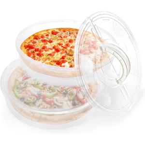 Lawei 2 Pack 12 Inch Food Storage Container with Lid and Handle, 2 Compartments Plastic Pie Carrier Pizza Slice Storage Containers, Reusable Round Pie Keeper Holder for Cake Cheesecake Tortilla