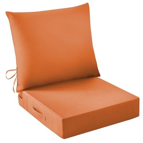 IASEAHK Outdoor Seat Cushion Set, Waterproof & Fade Resistant Patio Chair Cushions, Outdoors Cushion for Patio Furniture, 24 x 24 x 4 Inch, Outdoor Couch Cushions with Handle and Ties, Spice