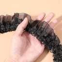11 Yards Lace Trim, Black Double-Layer Pleated Organza Ruffle Edging for Clothing Sewing Crafts Wedding Applique Decor