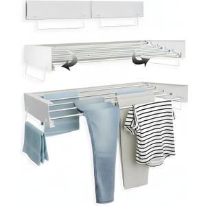 Wall Mounted Clothes Drying Rack  Space-Saving Laundry Dryer for Clothing with 2 Towel Rails, 3 Hangers & 6 Pegs Inc |Collapsible Wall Drying Rack | Indoor & Outdoor Use, 31.5 Inches