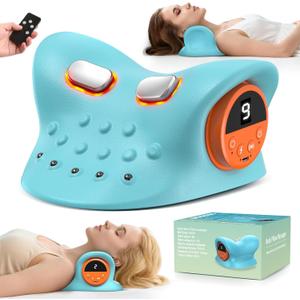 Neck Massager 2026,4-in-1 Neck & Shoulder Massager with Multi-Directional Stretch, Heating & Vibration, 360 Remote Control Ergonomic for Home, Office,Car Travel