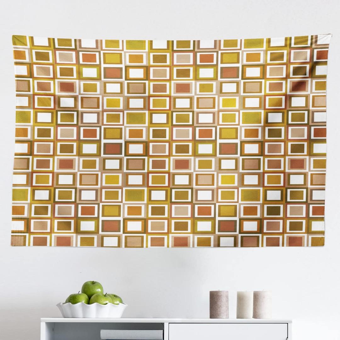 Ambesonne Geometric Tapestry, Square Pattern with Many Earthy Tones Geometric Illustration Mosaic Style Design, Fabric Wall Hanging Decor for Bedroom Living Room Dorm, 45" X 30", Multicolor