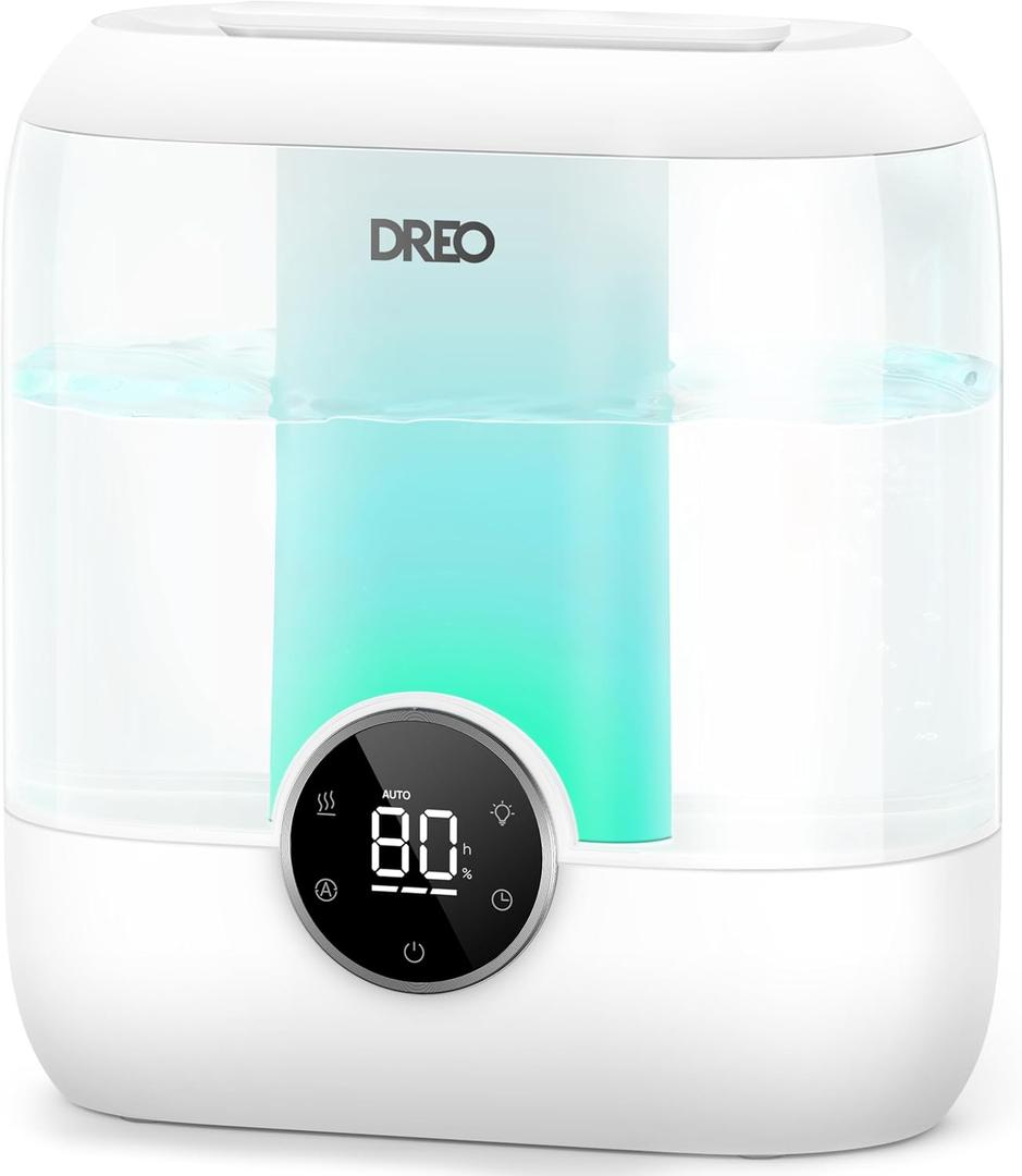 Dreo 6L Top Fill Humidifiers for Bedroom, 60H Runtime, 28 dB Quiet Supersized Cool Mist Humidifiers for Large Room, Air Humidifier for Home, Baby, Plant, Indoor, Night Light, Ultrasonic (White)