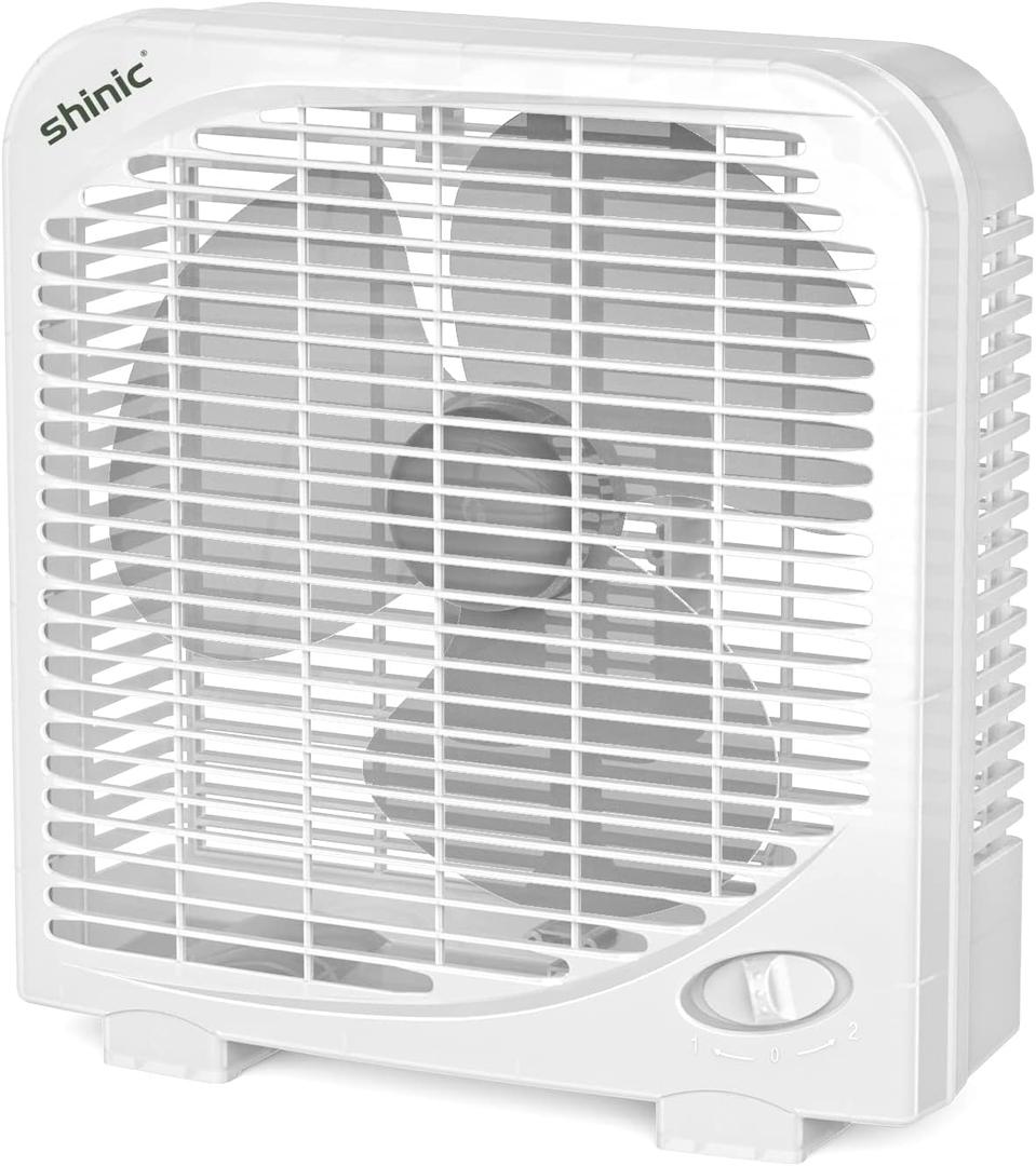 shinic 10" Tabletop Box Fan for Bedroom, 2 Speeds, Quiet Table Fan with Strong Airflow, Energy Efficient Small Box Fan, Portable Kitchen Exhaust Fan for Bedroom Bathroom Office Dorm Workshop, White (Single Units)