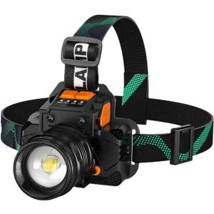 2 x Rechargeable Headlamp, 50000 High Lumens. Super Bright with Motion Sensor, 5 Lighting Modes. IPX7 Waterproof, 90 Adjustable & zoomable, Ideal for Camping, Cycling and Running.