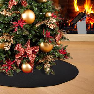 Black Christmas Tree Skirt 30 inches Small Double Layers Soft Burlap Tree Skirt for Christmas Halloween Holiday Home Decorations