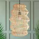 FOREVER BAMBOO Indonesian Hand-Woven Natural Rattan Pendant Light Fixture Circle Shape Woven Wicker Lampshade Chandelier Interior Decor, 15 in H x 15 in W