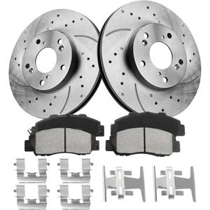 Front Brake Pads And Rotors Kit Compatible With 1998-2002 Honda Accord (V6 3.0L ONLY), 31305 D503-7382 Automotive Replacement Brake Kits Anti-rust Oil Drilled And Slotted Rotors 281.6mm(11.1in)
