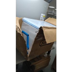 Sterilite 120 Qt Wheeled Gasket Box, Stackable Storage Bin with Latching Lid, Handle and Tight Seal, Plastic Container with Clear Base and Lid, 3-Pack