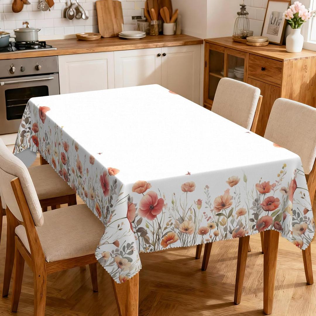 Eikione Summer Tablecloth 60x86In, Rectangular Red Flower Tableclothes Outdoor Washable Seasonal Table Cover for Party Picnic Dinner Decor
