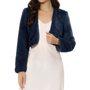 Allegra K Formal Bolero for Women's Evening Dressy Faux Fur Shrug Jacket (Blue, L)