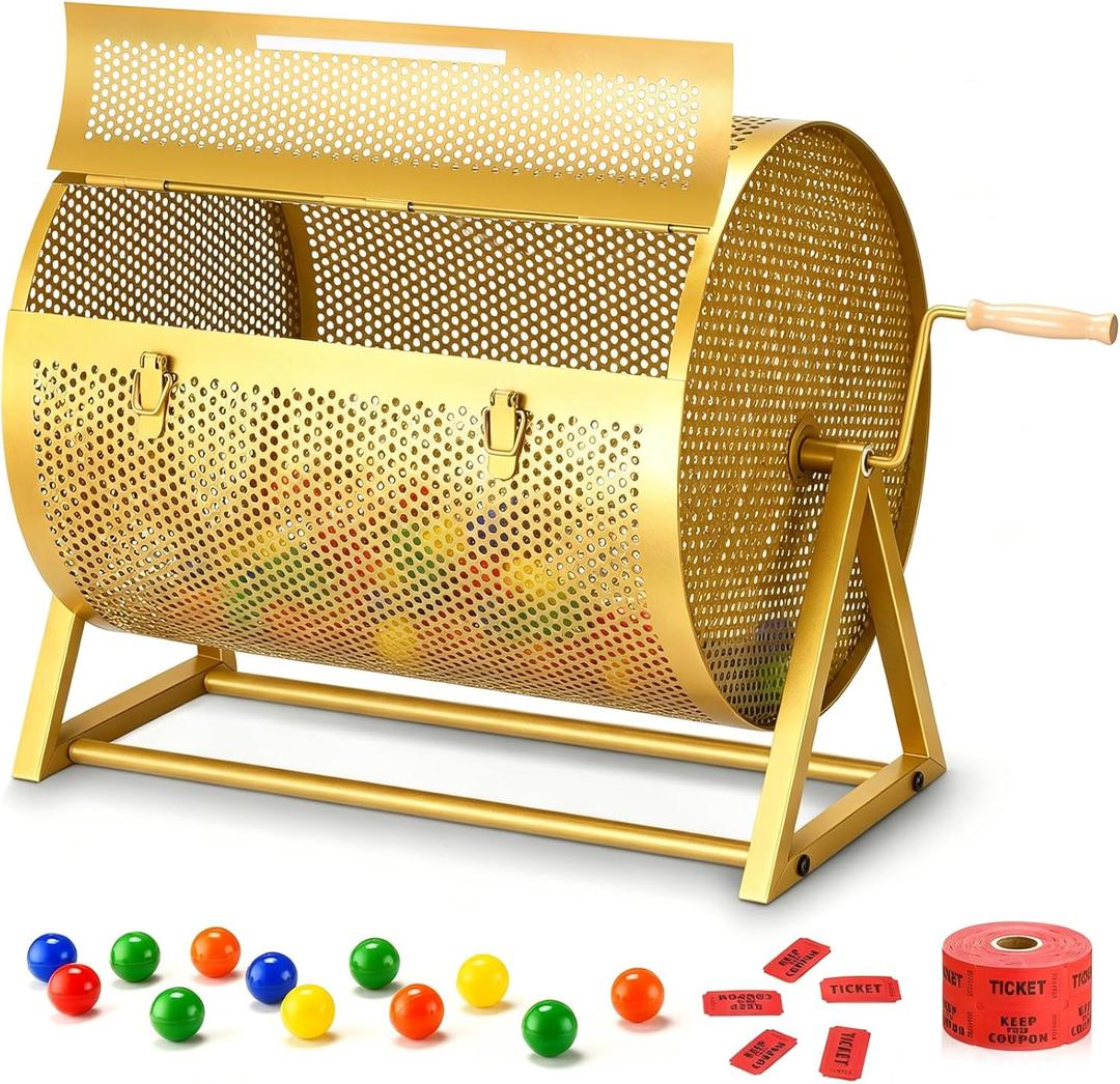 Huge Raffle Drum 18" x 12" Holds 10,000 Tickets, Thickened Large Raffle Ticket Spinner Box with Silent Bearings, Sealed Silicone Strip, Wooden Handle & Tripod for Large Events, Lottery, Voting