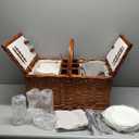 Juvale Picnic Basket for 4-21 x 10.3 x 14.5 in, Brown, Rustic - Wicker Picnic Basket Set with Insulated Cooler Bag, Ceramic Plates, Utensils & Glasses