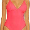 BECCA Womens Moon Ridge One Piece Swimsuit, Plunging V-Neckline, Bathing Suits for Women (Medium, Grapefruit)