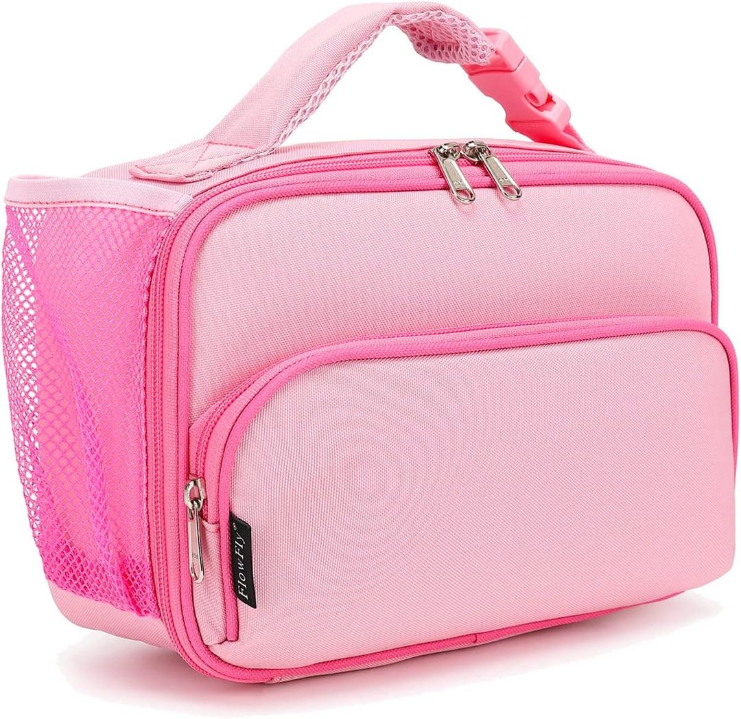 FlowFly Kids Lunch box Insulated Soft Bag Mini Cooer Back to School Thermal Meal Tote Kit for Girls, Boys,Pink