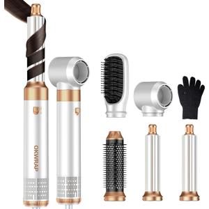 Blow Dryer Brush 5 in 1 Set, Negative Ion Air Curling Wrap Air Curler, Hot Air Styler Round Brush Blow Dryer Curling Iron Hair Styling Tools Gift for Dry, Volumize, Straight, Curl, 100-120V (White)