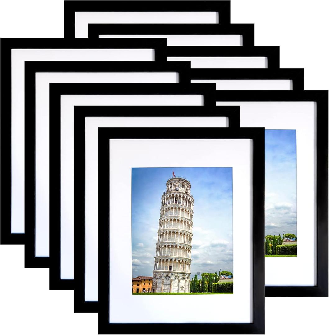 SESEAT 11x14 Picture Frame Set of 10, Display Pictures 8x10 With mat or 11x14 Prints Without Mat, Wall Mounting,Black