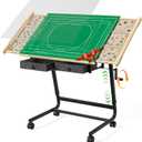 CODACE Puzzle Table with Drawers - 1500 Pieces Jigsaw Puzzles Table for Adults, Hand-Cranked Height-Adjustable Puzzle Tables with Leg, Tilting Puzzle Board with 6 Tray and Cover, Present for Puzzlers