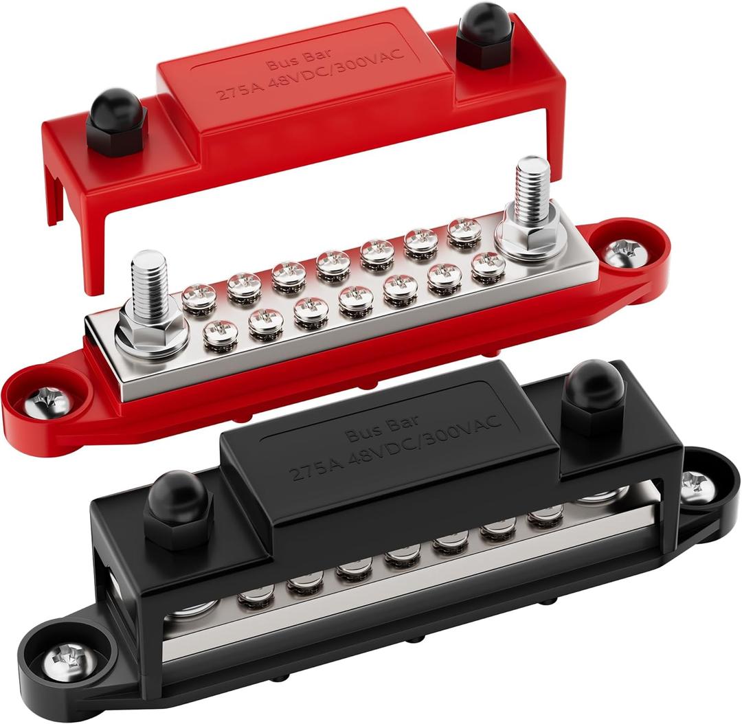 275A Marine Bus Bar 12V Power Distribution Block 2 x 5/16" Terminal Studs and 14 x #8 Screws Positive and Ground Battery BusBar for Automotive Car Boat