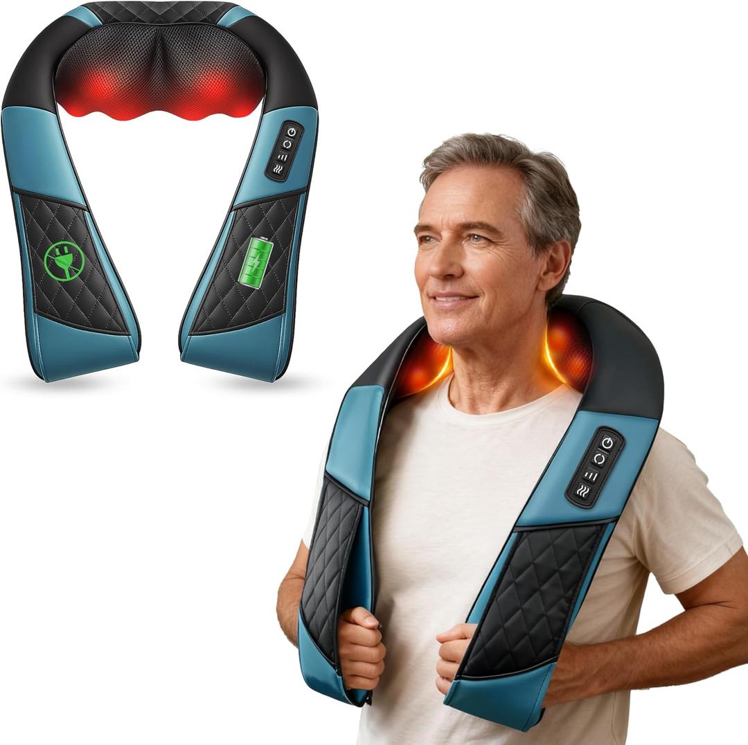 COMFIER Cordless Neck Massager with Heat, Deep Tissue Shiatsu Massage Pillow for Shoulder Back Pain Relief, 3D Kneading Portable Rechargeable Wireless Body Massager