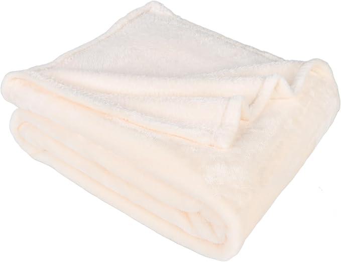 Superior Fleece Blanket, Plush, Fluffy, Soft, Decorative Blankets for Bedroom, Sofa, Fuzzy Bedding, Cute Woven Room Decor, Beautiful Cover, Comfort Essentials, Solid, Throw, Ivory