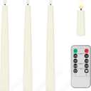 3 x Flameless Taper Candles with 3D Wick, 9.6" Real Wax LED Candles with Remote and Timer, 3 Pack Flickering Candlesticks Battery Operated, Classic Tall Taper Candles for Home, Wedding, Party, Ivory