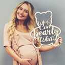 We Can Bearly Wait Baby Shower Decorations Teddy Bear Sign Hanging Baby Sign We Can Bearly Wait Gender Reveal Door Hanging Photo Props for Boy Girl Birthday Party(Wooden,Bear Shape)