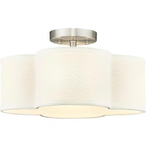 Semi Flush Mount 4-Light 14Inch Ceiling Lights with Fabric Shade in Quatrefoil Shape, Brushed Nickel for Nursery, Hallway, Bedroom, Kitchen - AD-22007-4SF-SN