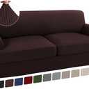 Turquoize 3 Piece T Cushion Sofa Slipcovers Stretch Couch Cover Furniture Covers with 2 Individual T Cushion Covers, Machine Washable (2 Cushion Sofa, Brown) (Sofa (2 Cushion))