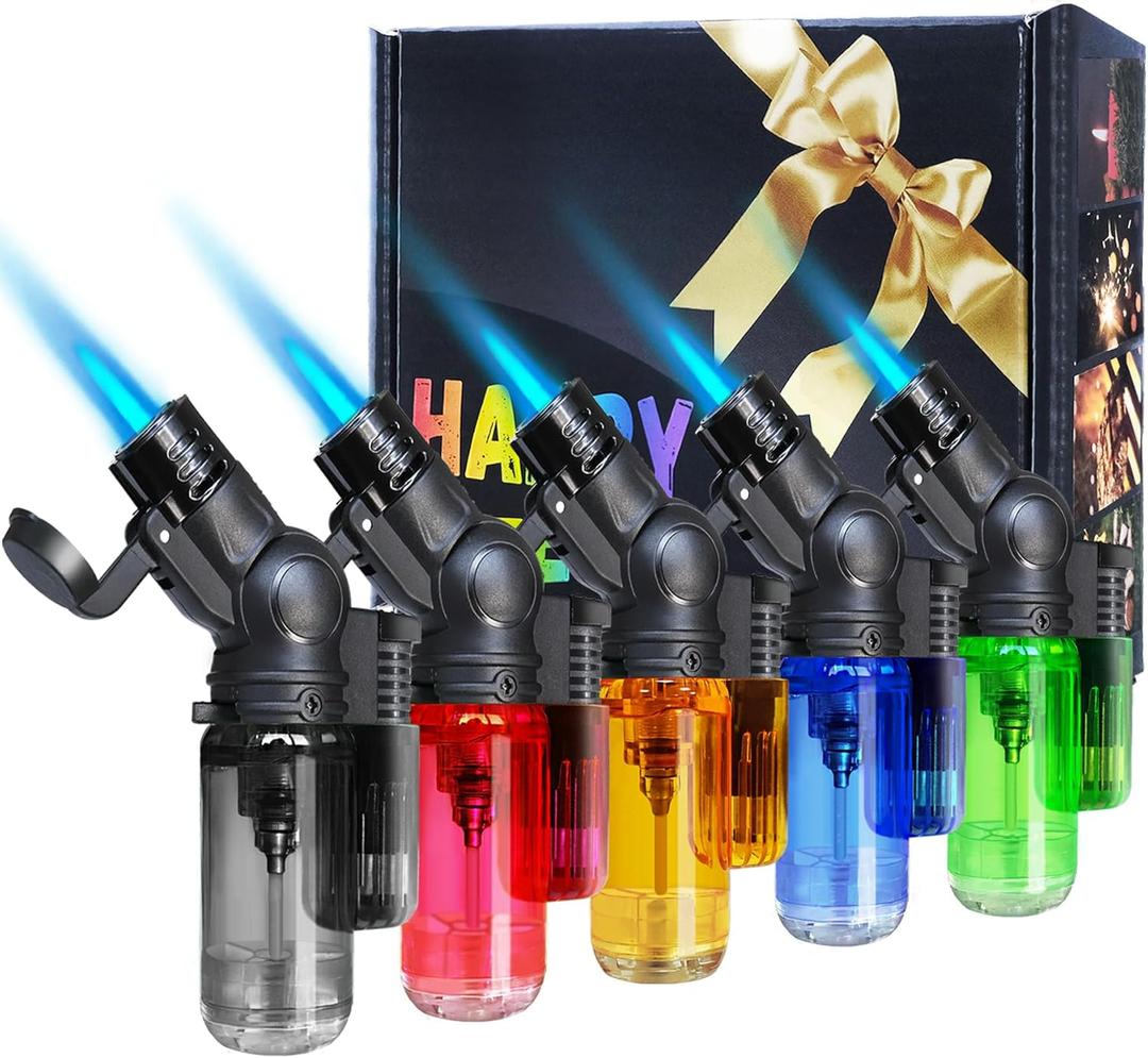 5 Pack Torch Lighter Mini Refillable Butane Lighters Single Jet Flame 45 Rotatable Torch Lighters Windproof Adjustable Butane Gas Lighter for Candle Camping Fireplace Party BBQ Grill(Without Fuel)
