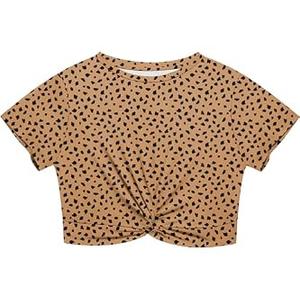 Lastshe Women's Plus Size Summer Crop Tops Short Sleeve Blouses Tie Front Tee T-Shirt Outfits, Khaki Leopard, 4X